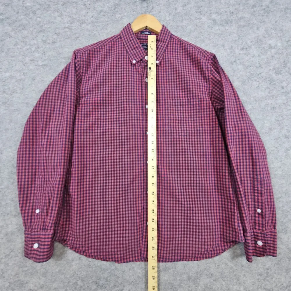 J Crew Re-Imagined Slim Untucked Flex Washed Size L Shirt Blue Red Checks Preppy